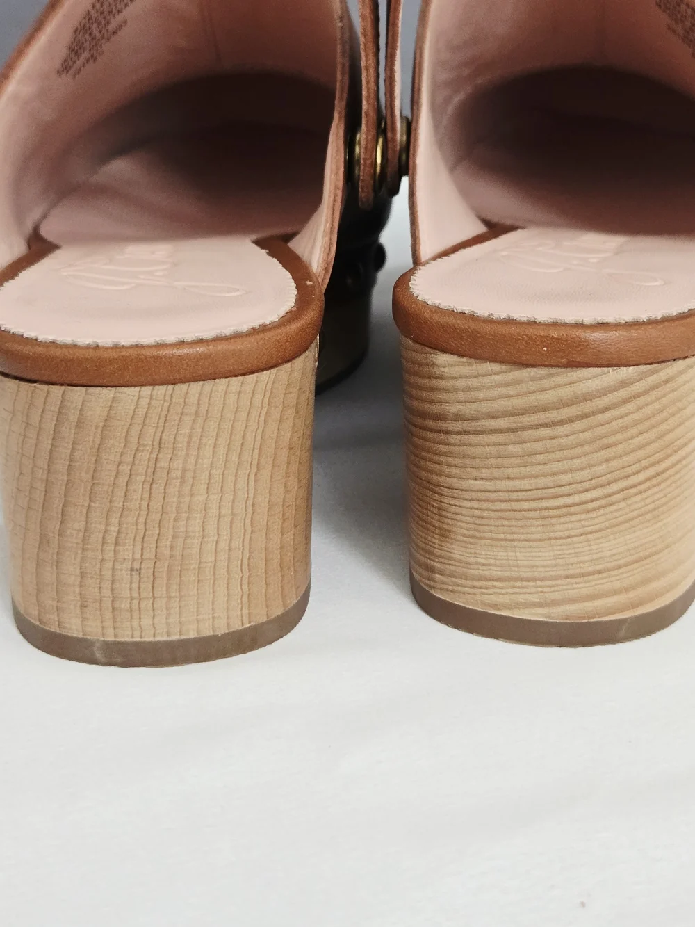 J. Crew Convertible Leather Clogs Tan Brown Studded Wood Platform Mules Size 8.5